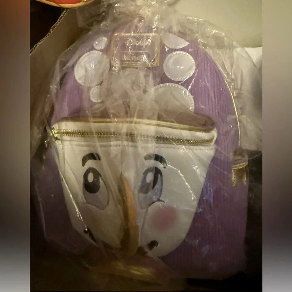 NWT Loungefly Disney Beauty & the Beast Chip Figural Corduroy Mini Backpack